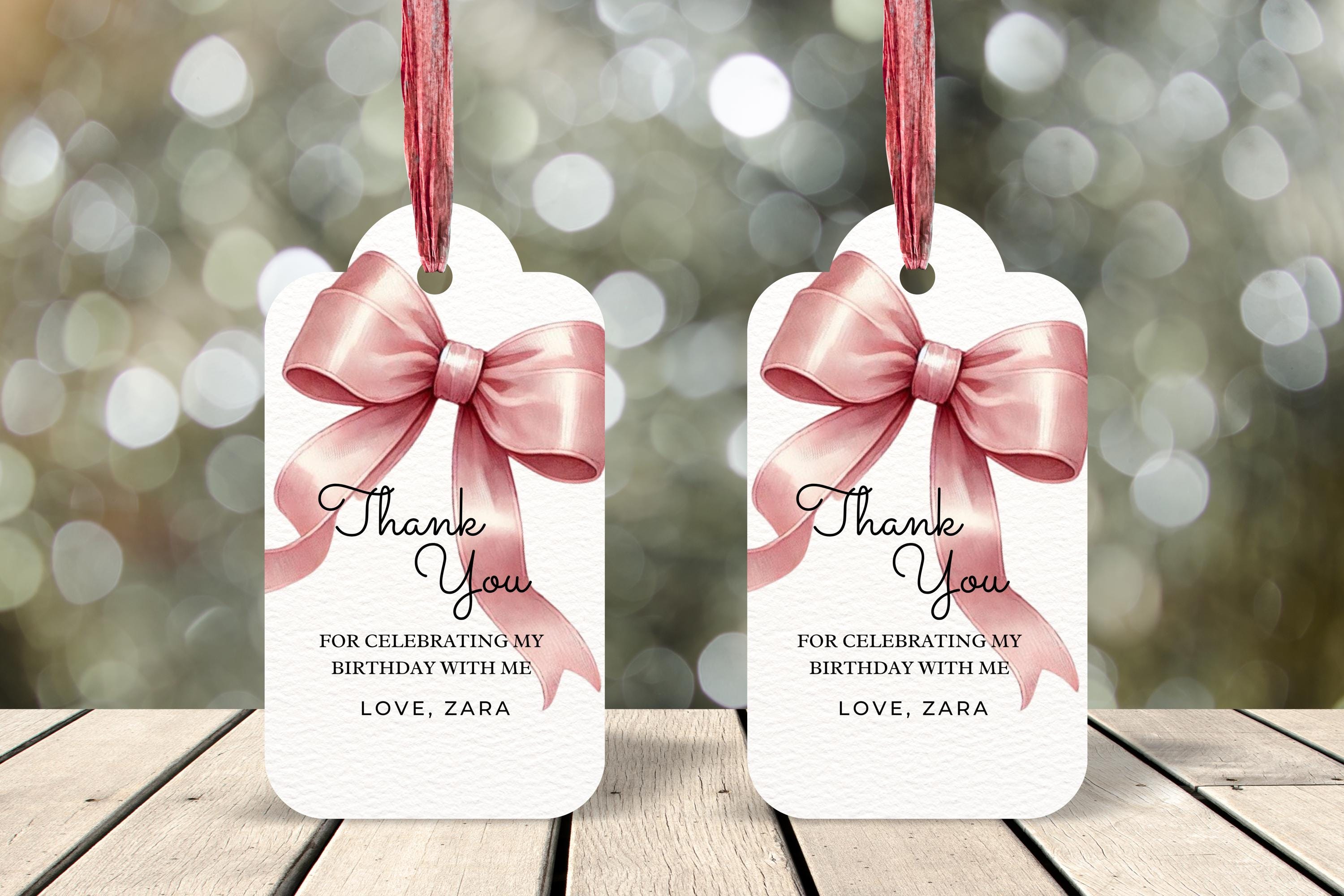 Printable Pink Bow Favor Tags, Pink Bow 1st Birthday Favor Tags Pink ...