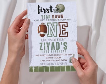 Football Birthday Invitation, First Year Down, Game On, Football Invite, Editable First birthday Invite Template, Boy Birthday Invite