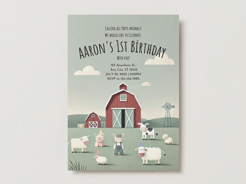 Editable Farm Animals Birthday Invitation Boy Farm Barnyard First ...