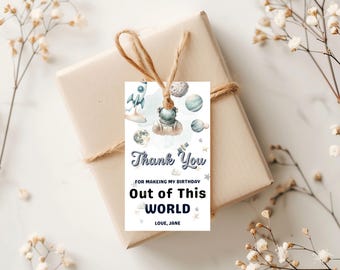 Editable Outer Space Favor Tag Space Birthday Thank you Label Galaxy Gift Tag Out Of This World Planets Digital Template Printable 1001