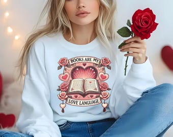 San Valentino Book Lover Png, I libri sono il mio linguaggio dell'amore Png, Bookish Png, Retro Bookworm Png T-shirt a sublimazione, regalo di design per tazza per San Valentino
