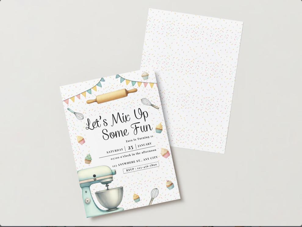 Editable Baking Birthday Party Invitation Kids Cooking Birthday Girl ...