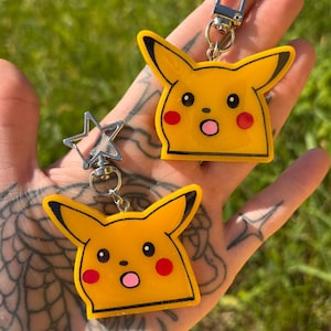 Shocked Pika Keychain | HANDMADE Meme Funny Nerdy Anime Manga Keychain Keyring Boys Girls Game System Gift
