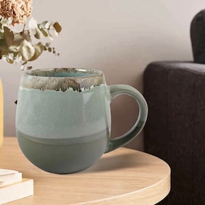 18 oz Large Pottery Coffee,tea Mug for Office and Home- Green 18oz(7qn) Gift