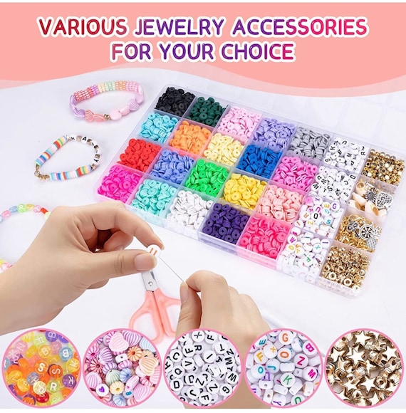 6100 Pcs Clay Beads Bracelet Making Kit 24 Colors Flat Clay Beads Set Friendship