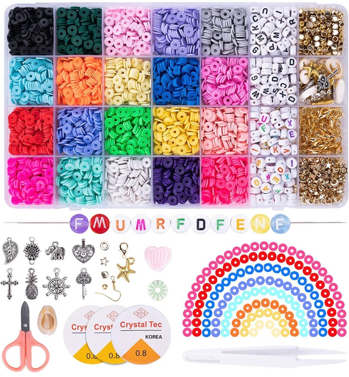 Cheap 6000 Pcs Clay Beads for Bracelet Making, 24 Colors Flat Round Polymer Clay  Beads Elastic Strings for Jewelry Making Kit Bracelets Necklace