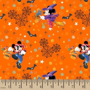 Mickey Halloween Fabric - Happy Halloween - Disney Fabric - Minnie Fabric - Fat Quarter - Friends - Spider Web