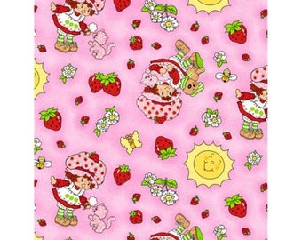 Emily Erdbeer Baumwollstoff - Rosa Stoff - Berry Sweet - Vintage Erdbeere Shortcake - Fat Quarter - Sunshine - Custard Cat