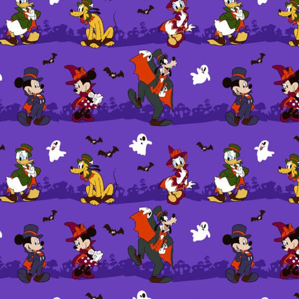 Mickey Halloween Fabric - Happy Halloween - Disney Fabric - Mickey Scene Fabric - Fat Quarter - Friends