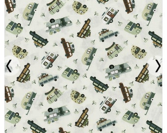 Retro Camping Trip Fabric - Cotton Fabric - Vintage Camper Fabric - Quilting Fabric - 100% Cotton Fabric - Camper - Great Outdoors