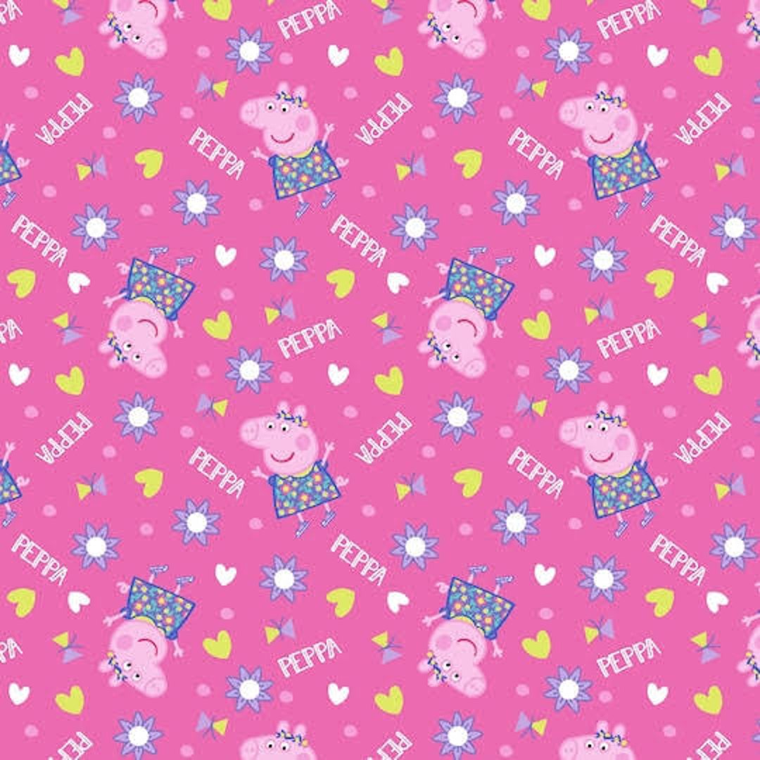 Peppa Pig Fabric Pink Peppa Pig Cotton Fabric Fabric Etsy