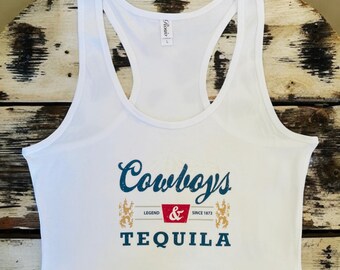 Cowboys & Tequila Womens Cropped Tank Western Graphic Tank Rodeo Country Festival Top