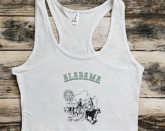 Alabama Womens Cropped Tank Country Graphic Tee Western Rodeo Festival Top