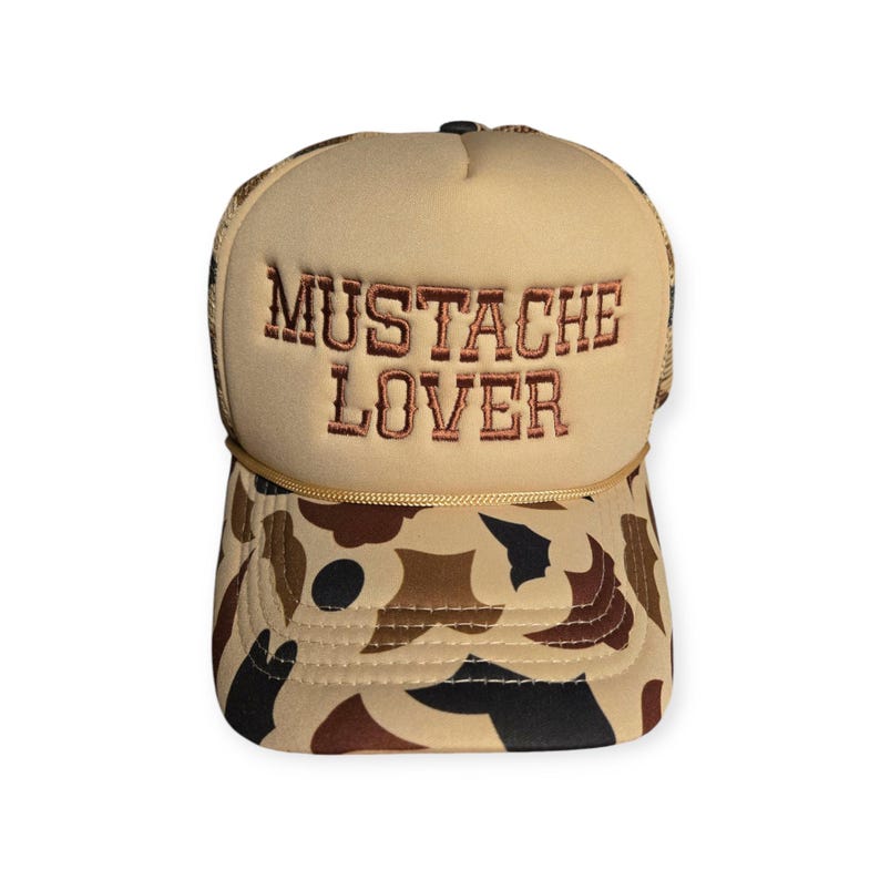 Cappello da camionista da donna Mustache Lover - Cappellino da cowboy con snapback western Camo/Beige/Brown