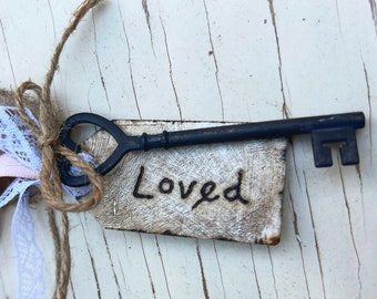 Skeleton key- LOVED- farmhouse| shabby chic| antique | skeleton key |vintage decor| Valentines Day