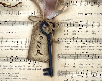 Vintage key & tag-customized|Skeleton Key| Ornament | Keepsake- Anniversary gift- Love