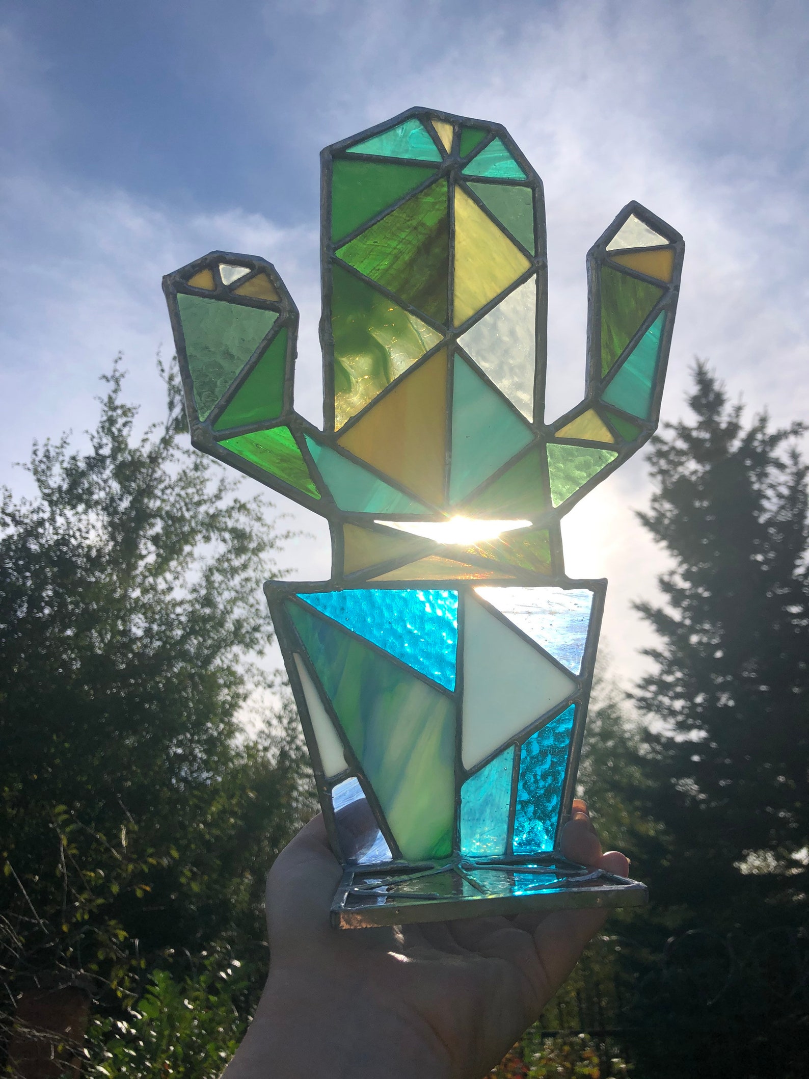 Stained glass cactushome decorcolored glass Etsy