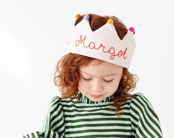 Personalized and adjustable blossom pink linen kids birthday crown | includes keepsake bag for storing and gifting