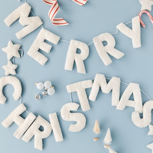 Guirnalda de fieltro navideña blanca / Decoración navideña / Decoración de repisa navideña / Regalos para Navidad
