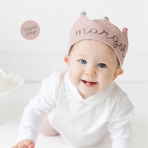 Personalisierte erste Geburtstag Krone für Baby und Kinder in Blush Leinen