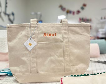 Personalized Canvas Tote with Zipper and Embroidered Name