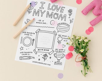 Mother's Day All About Mom Printable Questionnaire for Kids | Greeting Card Printable | Mom Birthday Questionnaire
