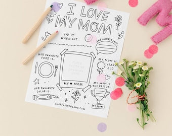 Mother's Day All About Mom Printable Questionnaire for Kids | Greeting Card Printable | Mom Birthday Questionnaire