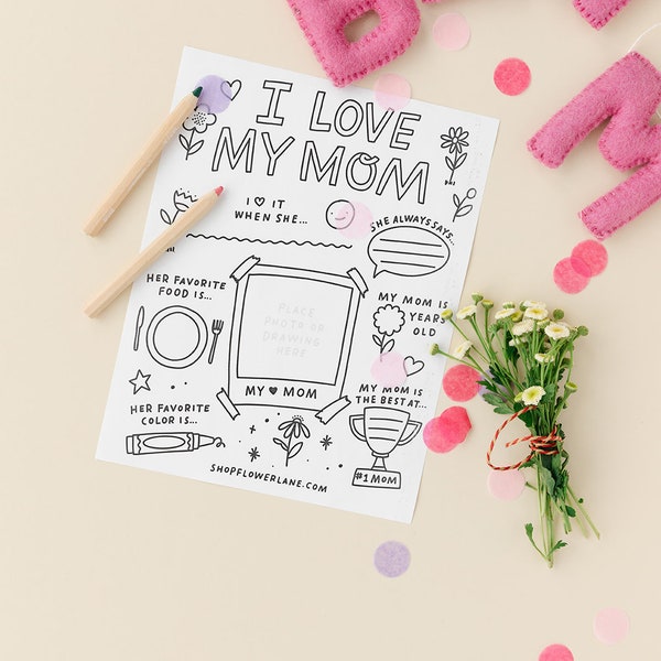 Mother's Day All About Mom Printable Questionnaire for Kids | Greeting Card Printable | Mom Birthday Questionnaire