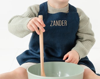 Crossback Linen Apron for Children | Navy Blue Apron | Embroidered Kids Apron | Gifts for Kids