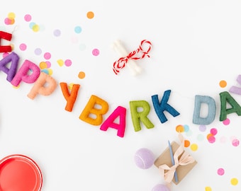 Guirnalda de fieltro "Happy Bark Day" / Decoración para fiestas de mascotas / Guirnalda de cumpleaños sostenible para mascotas