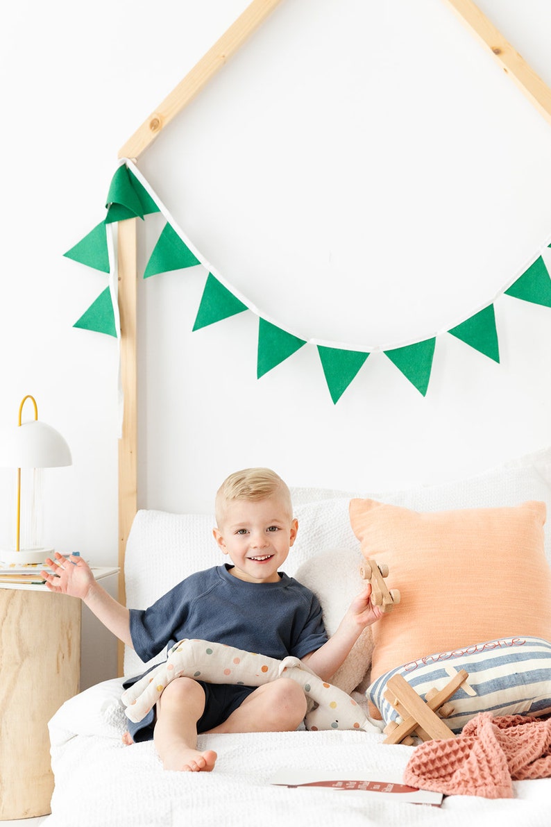 Sustainable and Reusable Green Felt Bunting for Kids Birthday Party Decor and Room Decor image 3