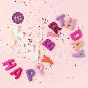 Happy Birthday Pink Crown and Happy Birthday Felt Bunting | Pink Birthday Bundle