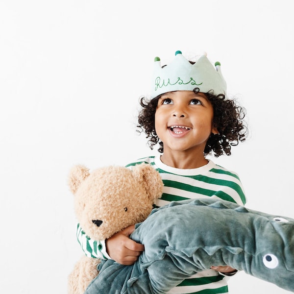 The Original Birthday Crown by Flower Lane™ | Personalized Birthday Crown with your Child's Name in Mint | Keepsake and Gift for Children