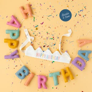 Happy Birthday Rainbow Crown and Happy Birthday Felt Bunting | Pastel Birthday Bundle