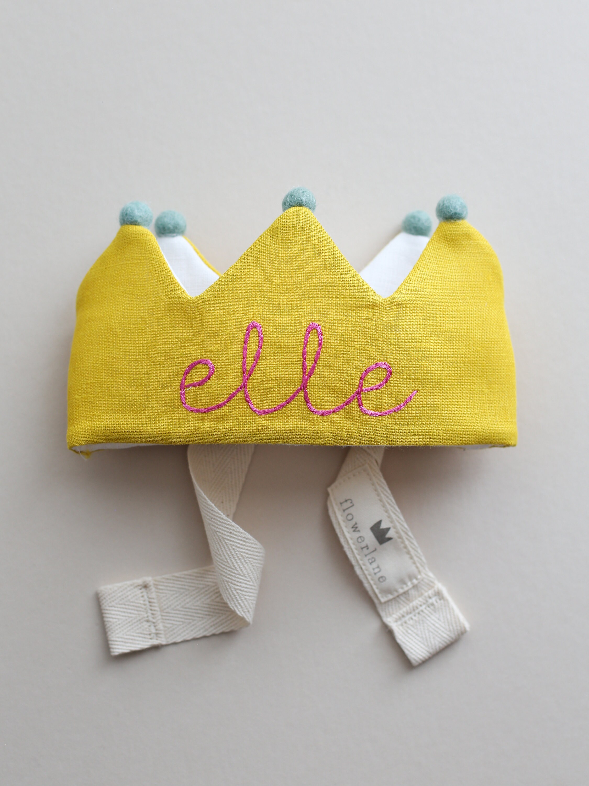 Personalized Yellow Birthday Crown with Linen