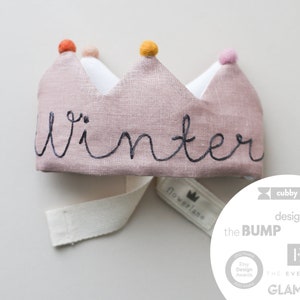 Personalized First Birthday Crown for Baby and Kids in Blush Linen