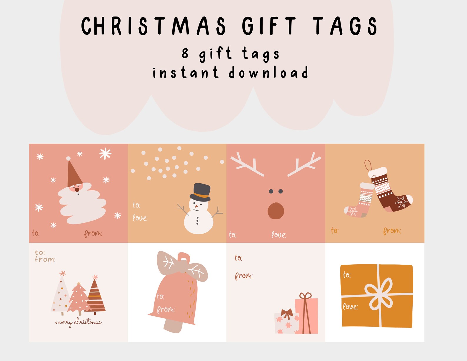 Pink Christmas Tags Digital Christmas Printables Pink | Etsy