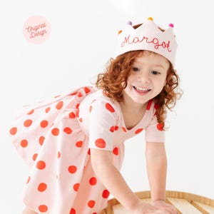 Embroidered Pink Linen Birthday Crown for Toddlers and Kids | Keepsake Gift