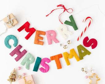 Merry Christmas Felt Garland Banner | Rainbow Christmas Banner | Whimsy Christmas | Christmas Decor