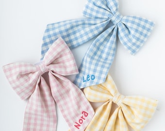 Noeud de panier de Pâques personnalisé | Noeud de Pâques fait main pour enfants | Médaillon de Pâques jaune, bleu et rose Vichy | Nouveau style | Exclusivement sur Etsy