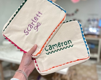 Canvas Zipper Pouch | Custom Kids Bag | Monogrammed Travel Bag and Pouch | Organize Snacks, Toys, Clothes, and more.