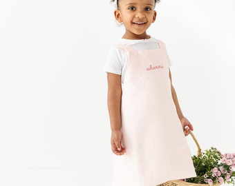 Crossback Linen Apron for Children | Light Pink Apron | Embroidered Kids Apron | Gifts for Kids