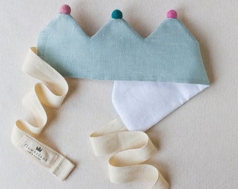 Fabric Linen First Birthday Crown and Keepsake Gift