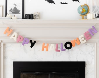 Colorful Happy Halloween Felt Garland | Kids Halloween Decor | Felt Halloween Garland