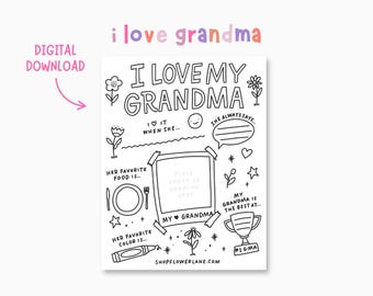 Cuestionario imprimible para el Día de la Madre "Todo sobre la abuela" para niños / Tarjeta de felicitación imprimible / Cuestionario de cumpleaños para la abuela
