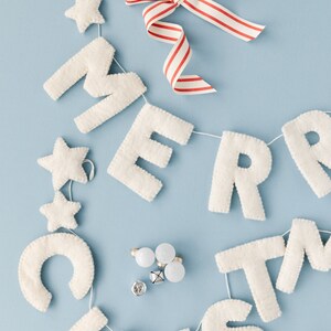 White Christmas Felt White Stars Merry Christmas Bunting main image 1