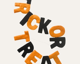 Colorful Trick or Treat Felt Garland for Halloween | NEW! Larger felt letters