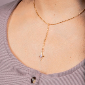 Pink Star Necklace, North Star Zircon Pendant, Lariat Drop Necklace, Secret Santa Gift, Vincent Van Gogh, Seastar Necklace, Lariat & Y