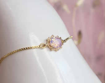 Dusty Rose Adjustable Bracelet, Rose Crystal Bracelet, Gold Box Chain, String Bracelet, Pink Bridal Bracelet, Perfect Christmas Gift For Gf
