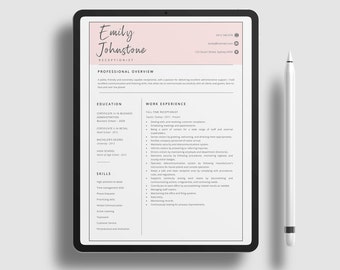 Resume Template, Resume Template Word, Creative Resume Template, CV Template, Professional Resume Template, Pink Resume, Free Icons